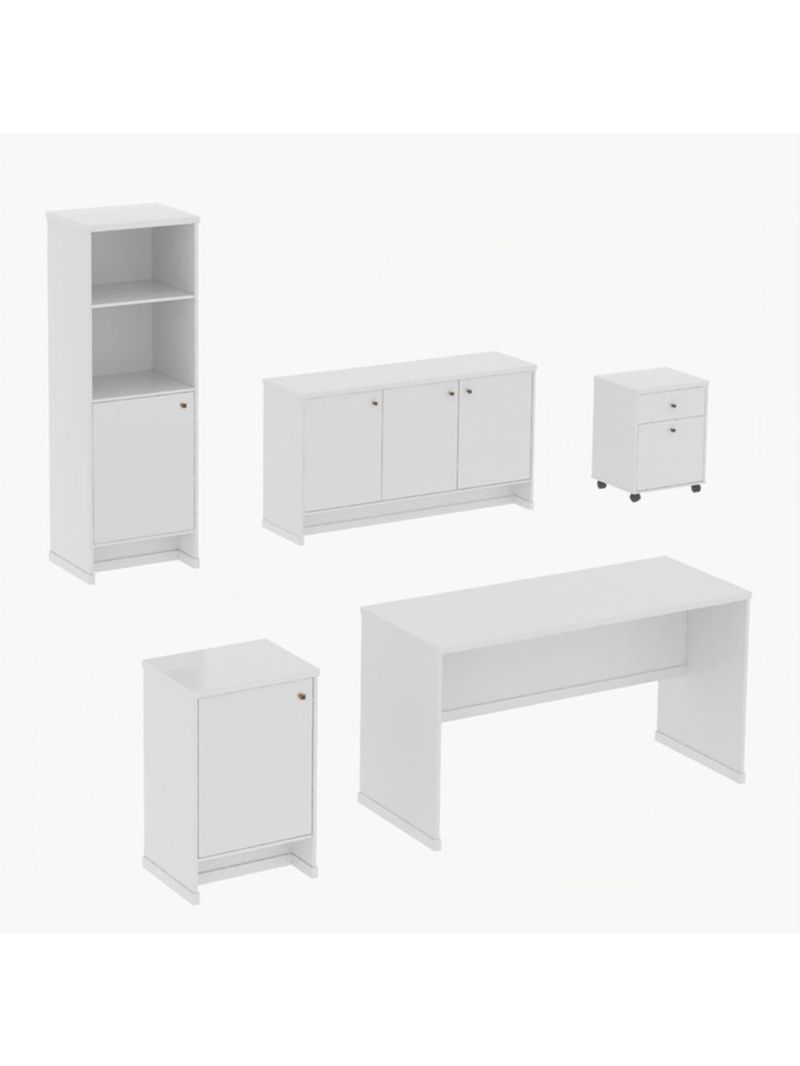 Conjunto Escritório Office Escrivaninha Balcões Gaveteiro Ve - Branco Branco
