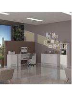 Conjunto Escritório Office Escrivaninha Balcões Gaveteiro Ve - Branco Branco