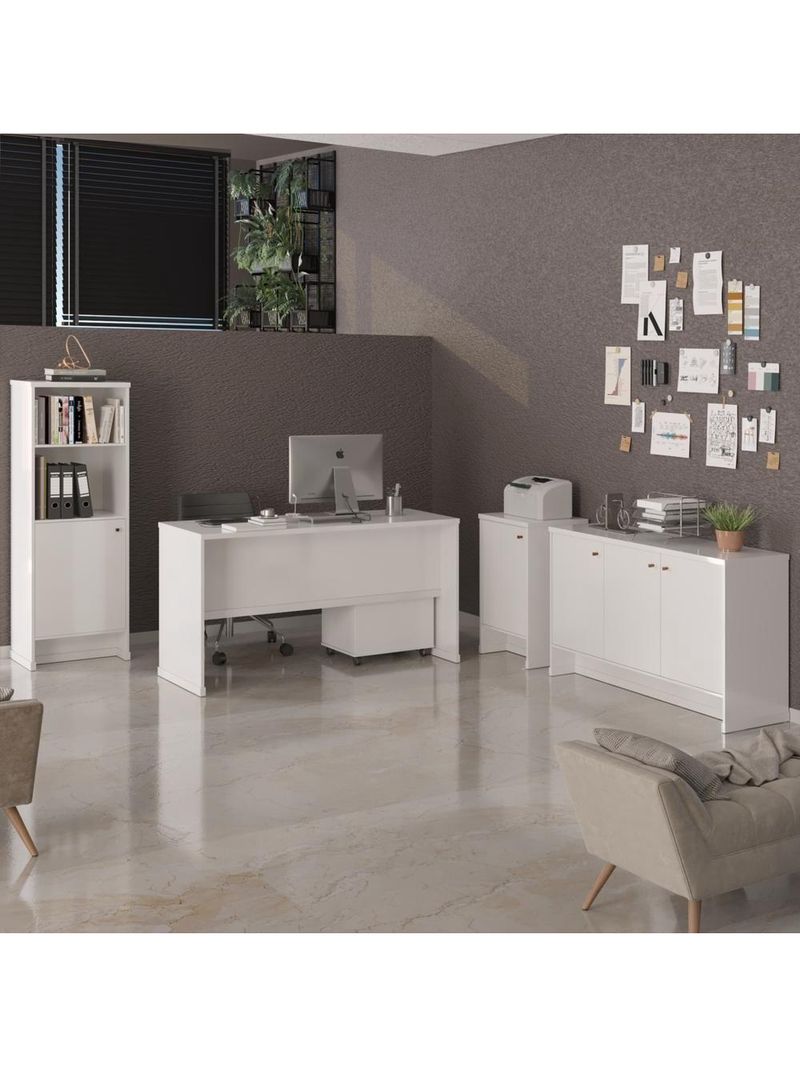 Conjunto Escritório Office Escrivaninha Balcões Gaveteiro Ve - Branco Branco