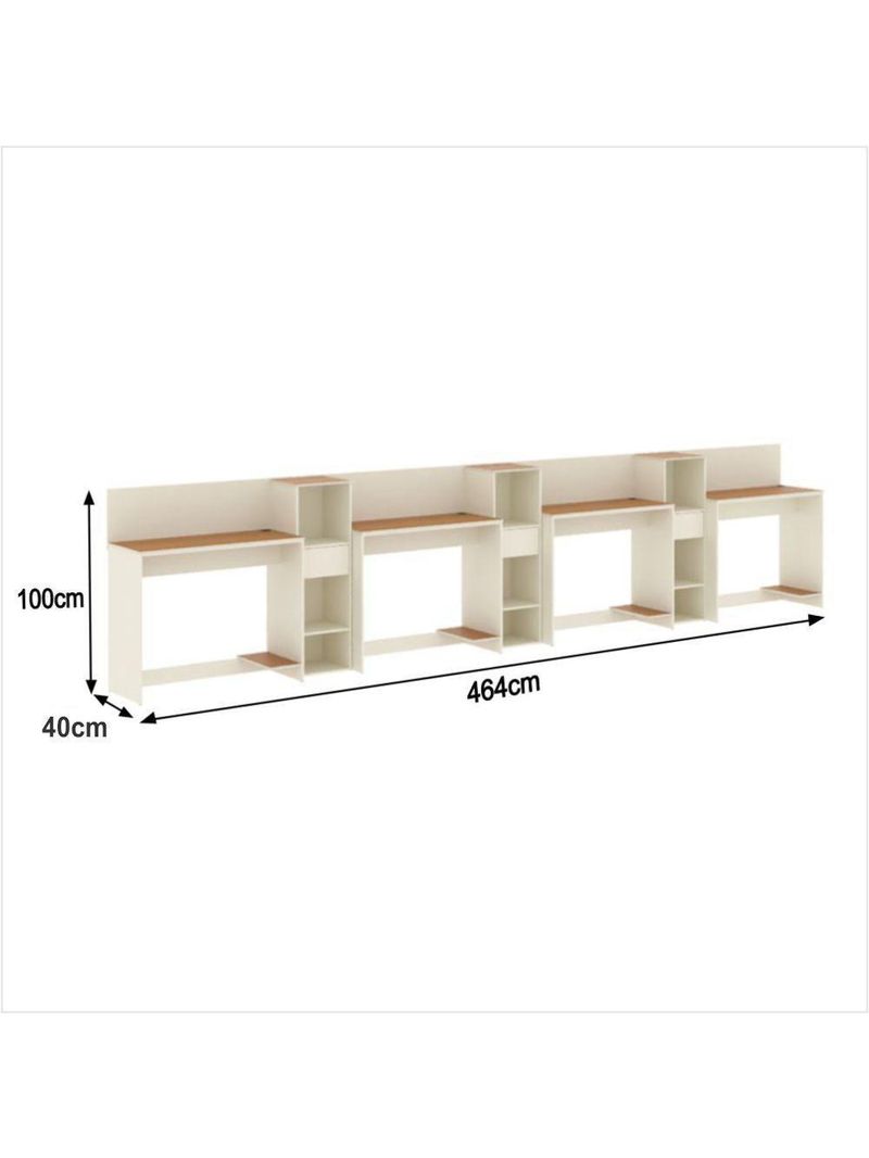 Conjunto De Escritório Tech 3 Livreiro E 4 Mesas 90cm - Vian - Off White E Cedro Off White E Cedro