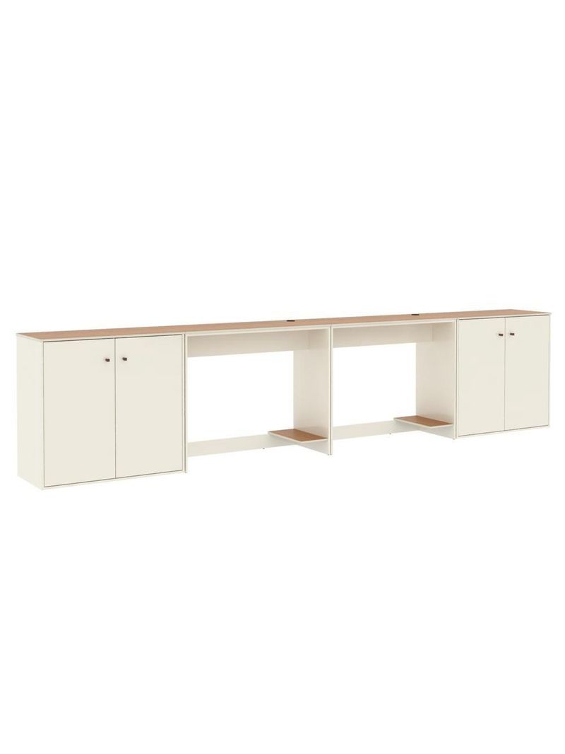 Conjunto De Escritório 4 Peças Tech Office 2 Mesas E 2 Apara - Off White E Cedro Off White E Cedro