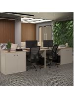 Conjunto De Escritório 4 Peças Tech Office 2 Mesas E 2 Apara - Off White E Cedro Off White E Cedro