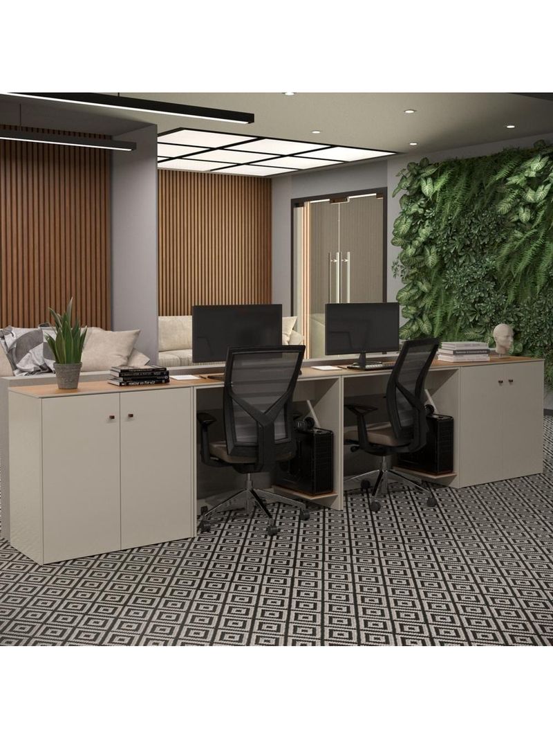 Conjunto De Escritório 4 Peças Tech Office 2 Mesas E 2 Apara - Off White E Cedro Off White E Cedro