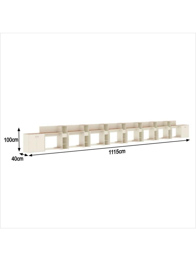 Conjunto De Escritório Tech 7 Livreiro 2 Buffet E 8 Mesas 90 - Off White E Cedro Off White E Cedro
