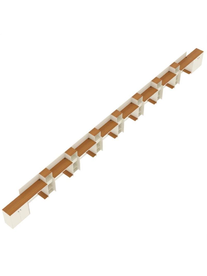 Conjunto De Escritório Tech 7 Livreiro 2 Buffet E 8 Mesas 90 - Off White E Cedro Off White E Cedro