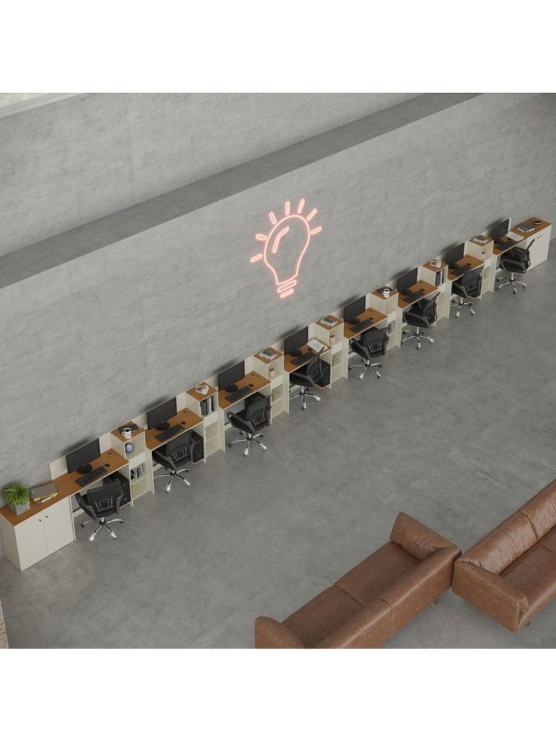 Conjunto De Escritório Tech 7 Livreiro 2 Buffet E 8 Mesas 90 - Off White E Cedro Off White E Cedro