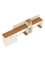 Conjunto De Escritório Tech 1 Livreiro 1 Buffet E 2 Mesas 90 - Off White E Cedro Off White E Cedro