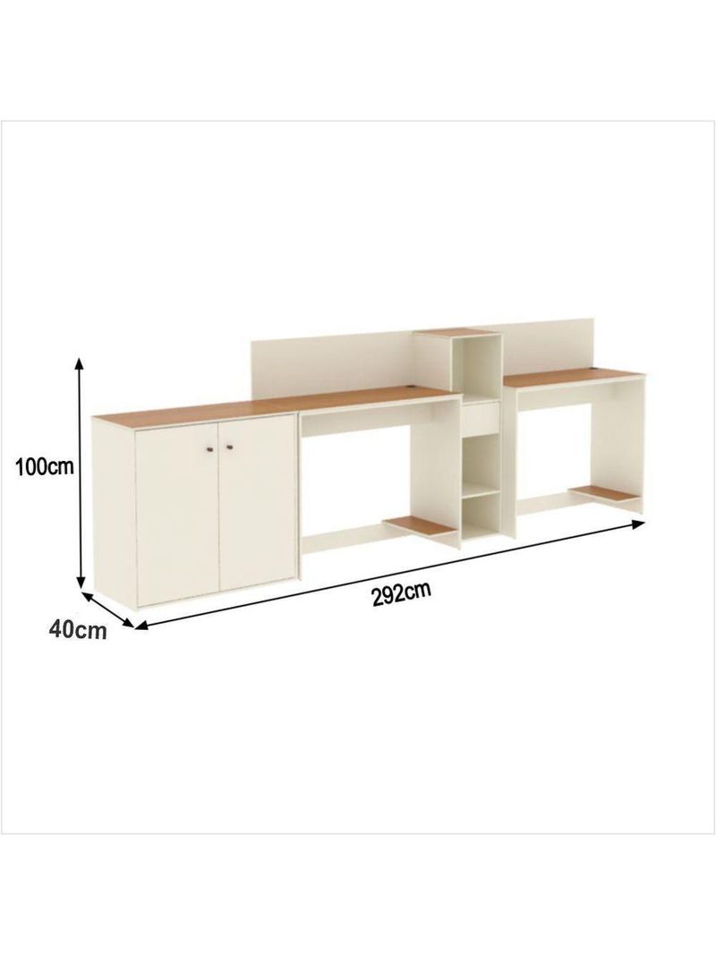 Conjunto De Escritório Tech 1 Livreiro 1 Buffet E 2 Mesas 90 - Off White E Cedro Off White E Cedro