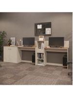 Conjunto De Escritório Tech 1 Livreiro 1 Buffet E 2 Mesas 90 - Off White E Cedro Off White E Cedro