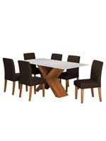 Conjunto De Mesa Sala De Jantar Tampo Com Vidro 1,80m Grécia 6 Cadeiras Trieste Dobuê Madeirado/chocolate