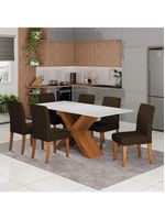 Conjunto De Mesa Sala De Jantar Tampo Com Vidro 1,80m Grécia 6 Cadeiras Trieste Dobuê Madeirado/chocolate