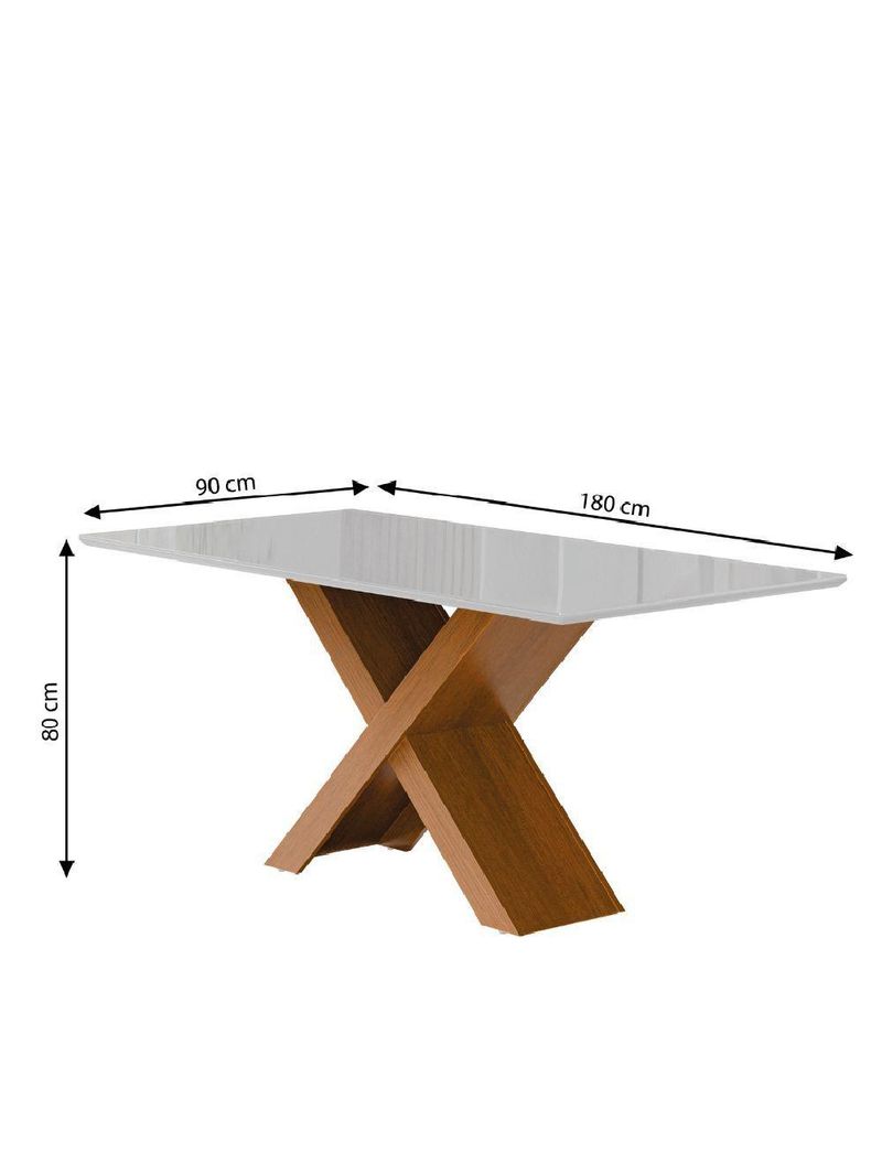 Conjunto De Mesa Sala De Jantar Tampo Com Vidro 1,80m Grécia 6 Cadeiras Trieste Dobuê Madeirado/chocolate