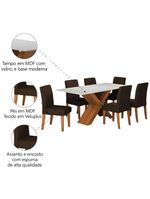 Conjunto De Mesa Sala De Jantar Tampo Com Vidro 1,80m Grécia 6 Cadeiras Trieste Dobuê Madeirado/chocolate