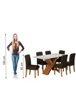 Conjunto De Mesa Sala De Jantar Tampo Com Vidro 1,80m Grécia 6 Cadeiras Trieste Dobuê Madeirado/chocolate