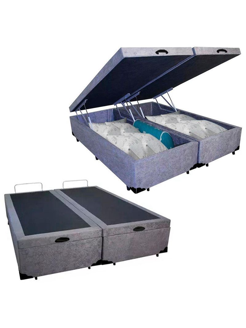 Cama Box Baú King Bipartido Suede Serene Cinza 192x203x44
