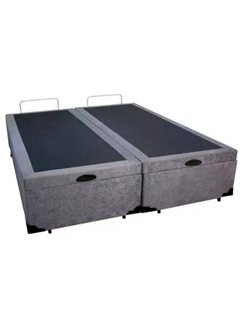 Cama Box Baú King Bipartido Suede Serene Cinza 192x203x44
