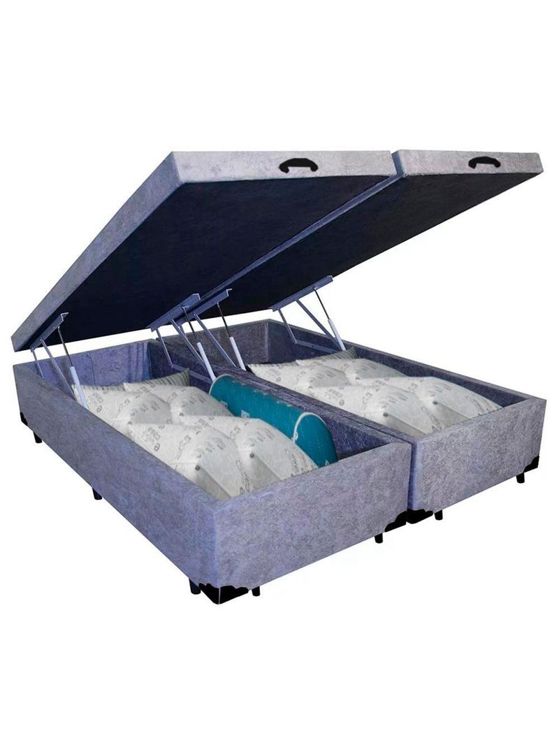 Cama Box Baú King Bipartido Suede Serene Cinza 192x203x44