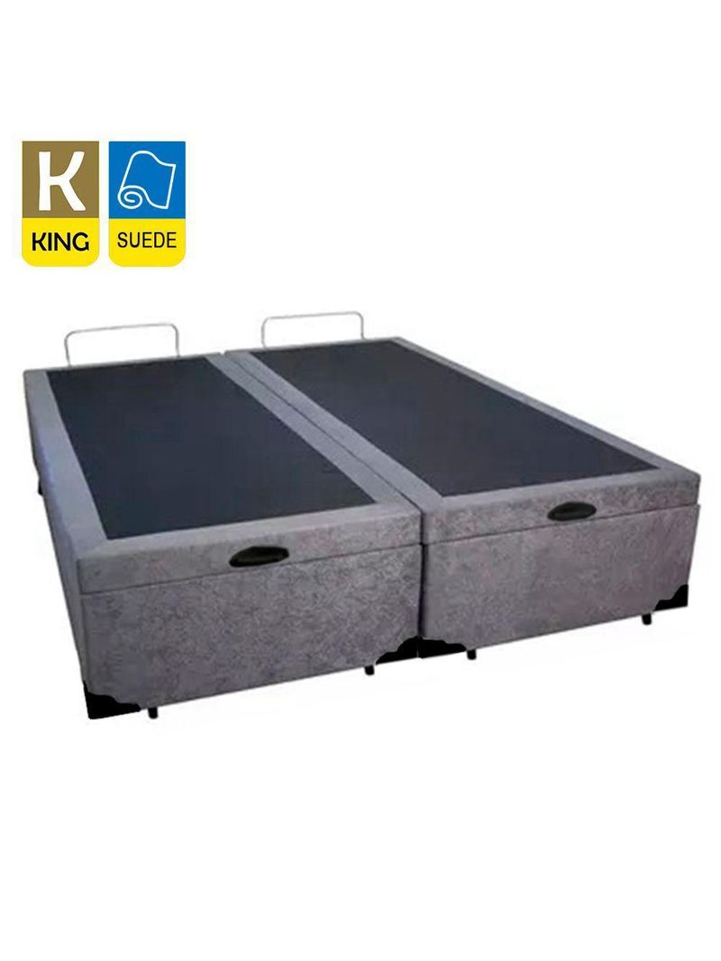 Cama Box Baú King Bipartido Suede Serene Cinza 192x203x44