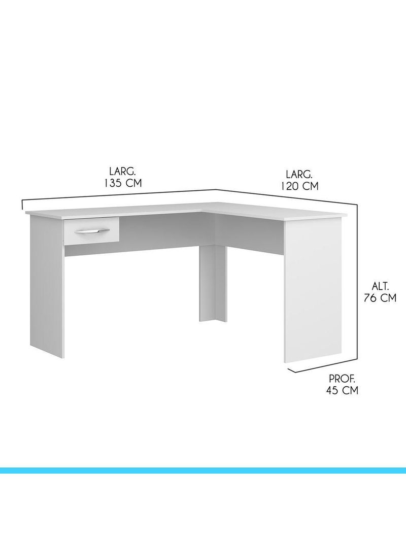 Mesa Para Escritório Escrivaninha De Canto 1 Gaveta Menu Móveis Branco