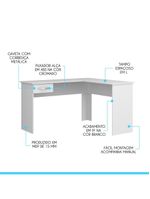 Mesa Para Escritório Escrivaninha De Canto 1 Gaveta Menu Móveis Branco