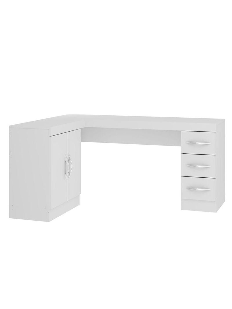 Mesa Escritório De Canto Home Office 2 Portas 3 Gavetas Menu Móveis Branco