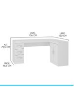 Mesa Escritório De Canto Home Office 2 Portas 3 Gavetas Menu Móveis Branco