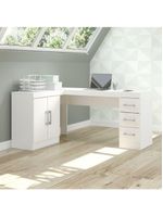 Mesa Escritório De Canto Home Office 2 Portas 3 Gavetas Menu Móveis Branco