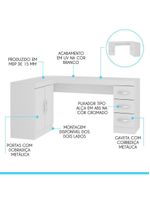 Mesa Escritório De Canto Home Office 2 Portas 3 Gavetas Menu Móveis Branco