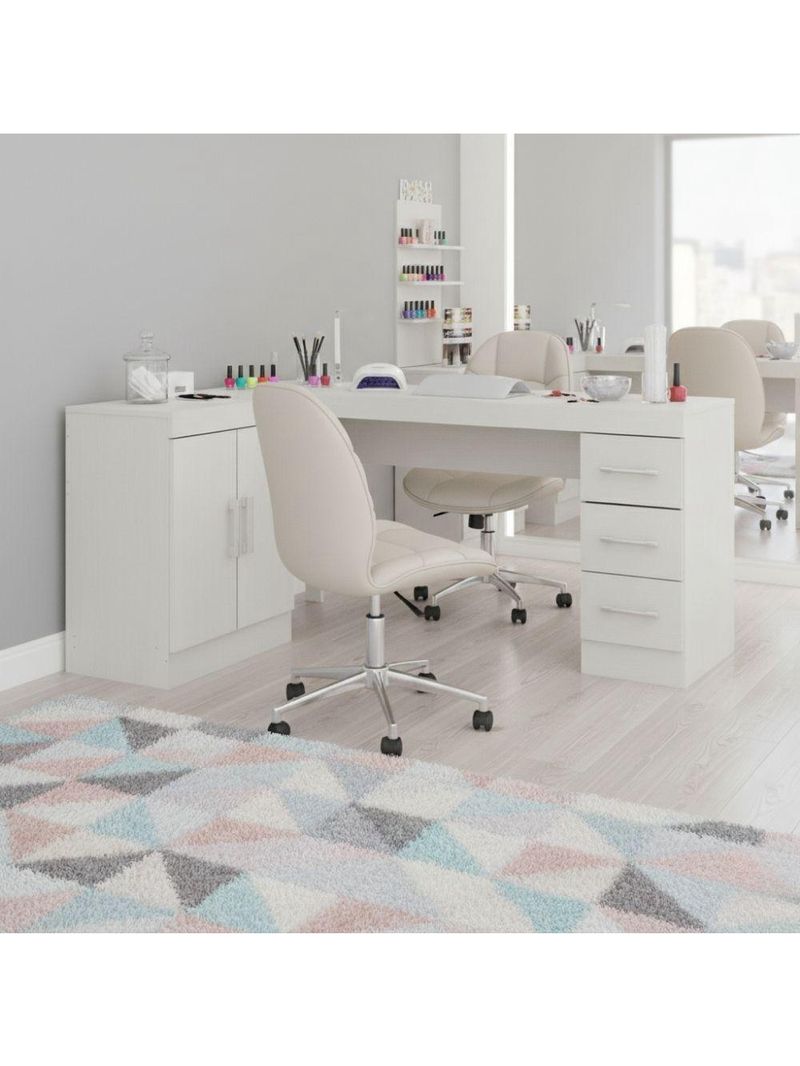 Mesa Escritório De Canto Home Office 2 Portas 3 Gavetas Menu Móveis Branco