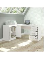 Mesa Escritório De Canto Home Office 2 Portas 3 Gavetas Menu Móveis Branco