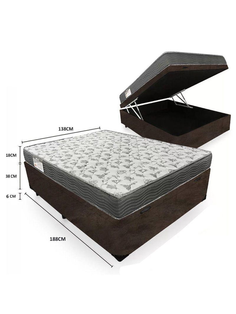 Cama Box Baú Casal Suede + Colchão De Espuma D33 - Sereneprime - 138cm Cor:marrom