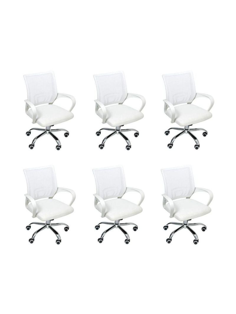 Kit 6 Cadeiras Escritório Oficial Begônia Ergonômico Branco