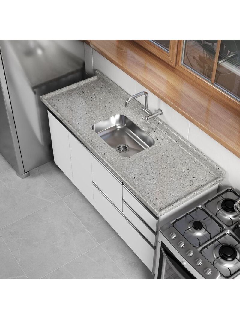 Pia De Cozinha Mármore Sintético 199x55cm Com Cuba Aço Inox Multimóveis CR20477 Cinza