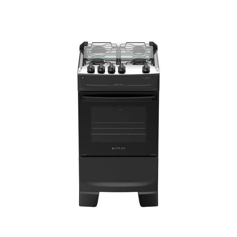 Fogão 4 Bocas Atlas Mônaco Top Mesa De Inox A Gás Preto Bivolt