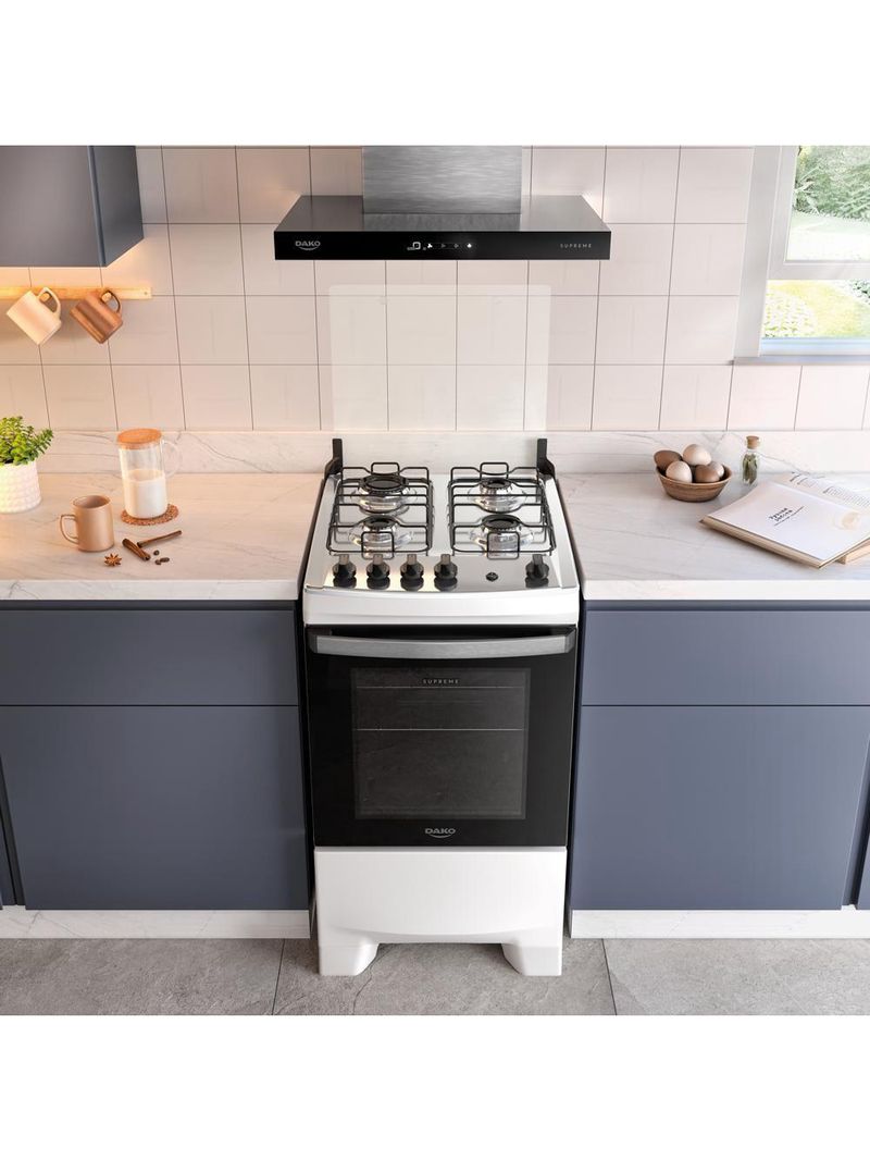 Fogão 4 Bocas Branco Com Mesa Inox Dako Supreme Bivolt