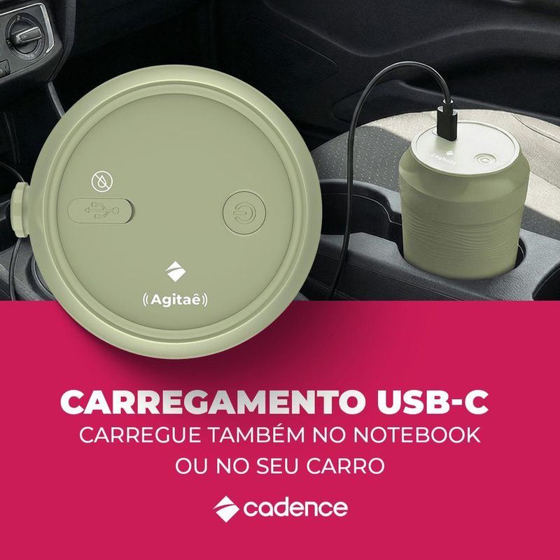 Blender Portátil sem Fio Agitaê BLD810 Bivolt USB-C para Smoothies e Sucos no Dia a Dia Cadence