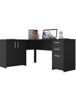 Mesa De Canto Em L Para Escritório Com 2 Gavetas E 3 Portas