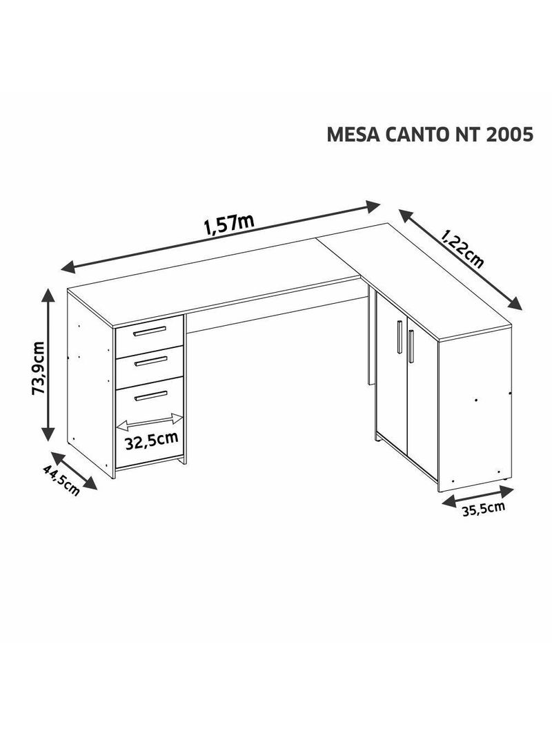 Mesa De Canto Em L Para Escritório Com 2 Gavetas E 3 Portas