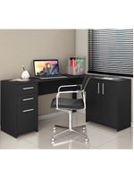 Mesa De Canto Em L Para Escritório Com 2 Gavetas E 3 Portas
