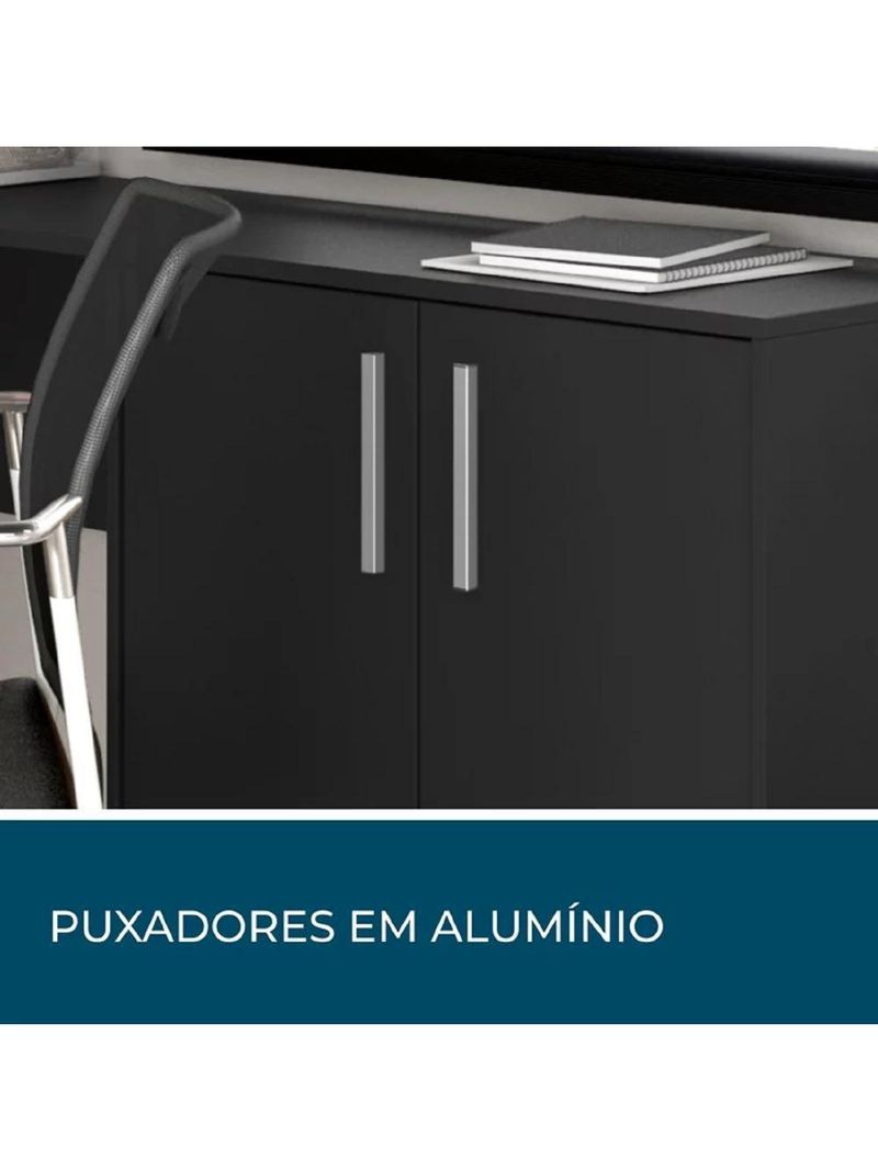 Mesa De Canto Em L Para Escritório Com 2 Gavetas E 3 Portas