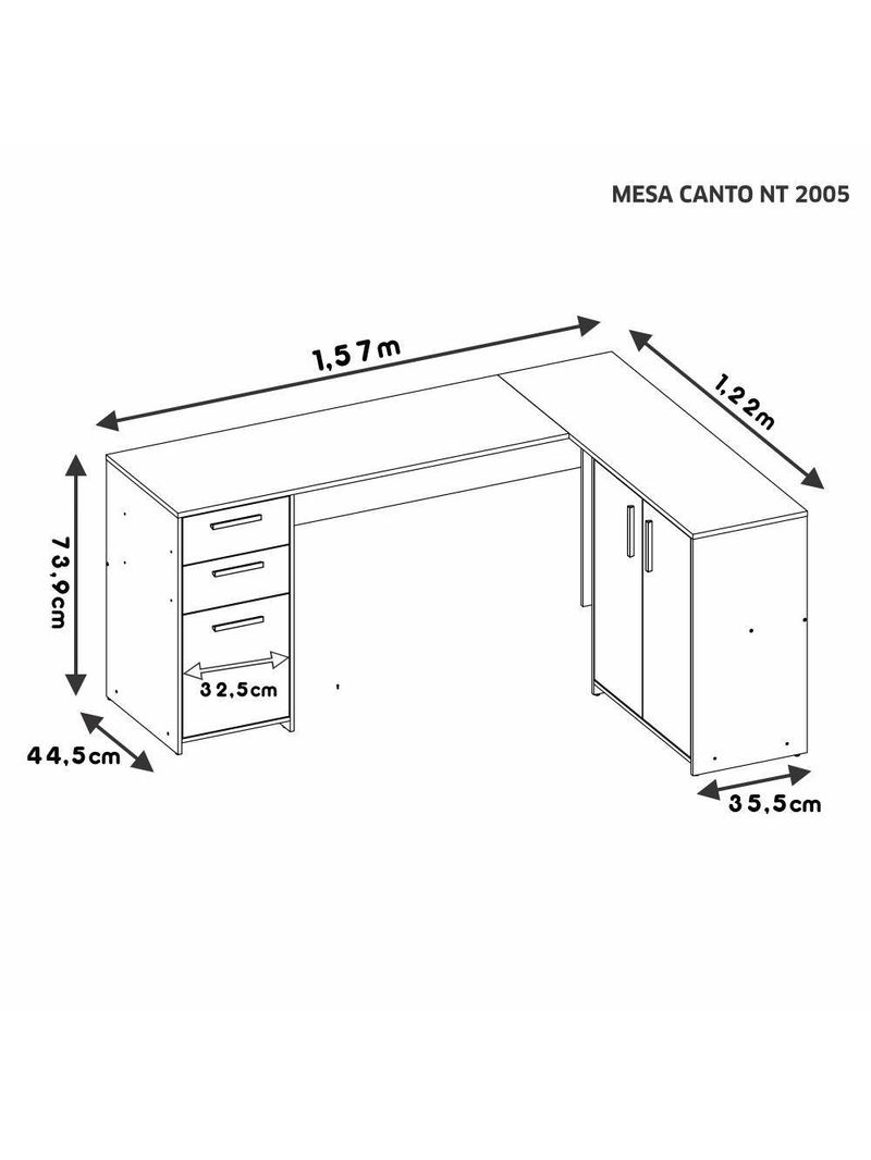 Mesa De Canto Em L Para Escritório Com 2 Gavetas E 3 Portas