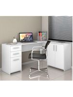 Mesa De Canto Em L Para Escritório Com 2 Gavetas E 3 Portas