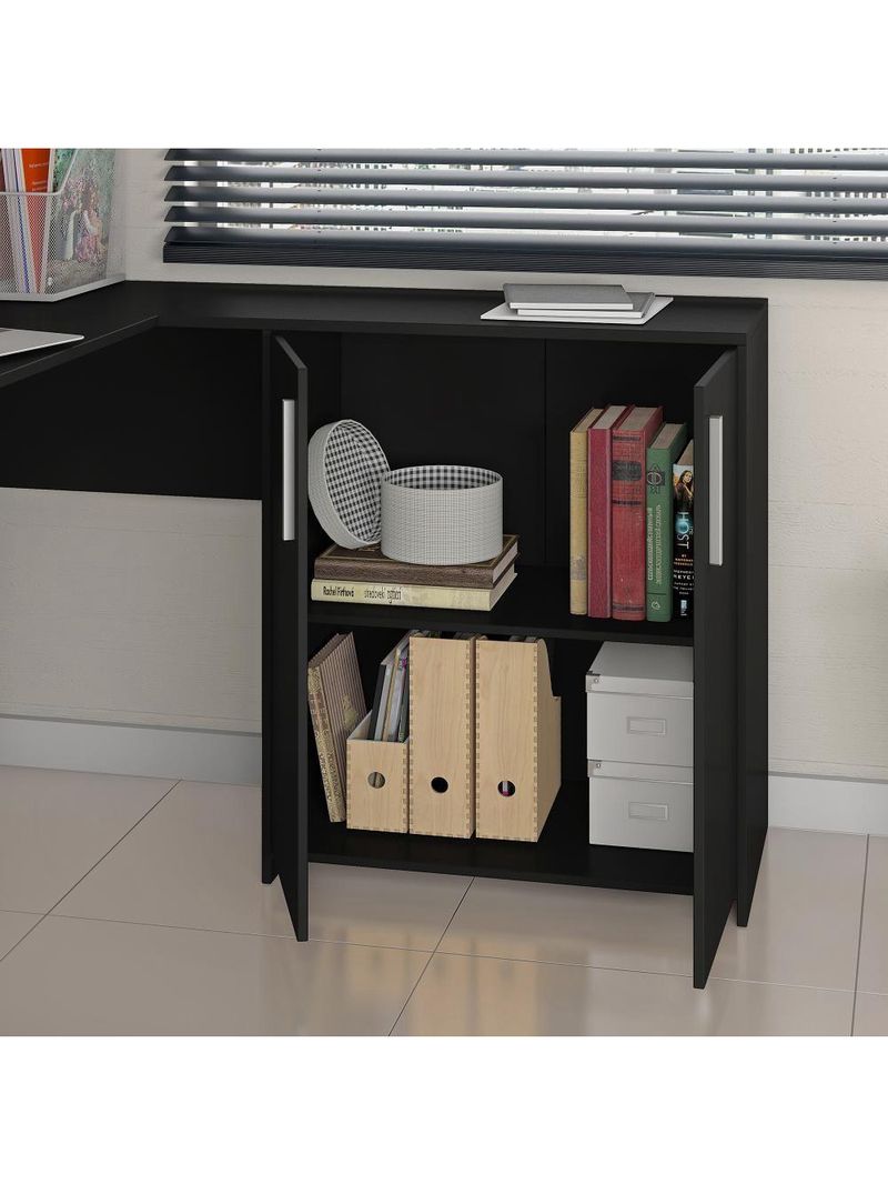Mesa De Canto Em L Para Escritório Com 2 Gavetas E 3 Portas