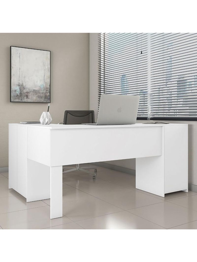 Mesa De Canto Em L Para Escritório Com 2 Gavetas E 3 Portas