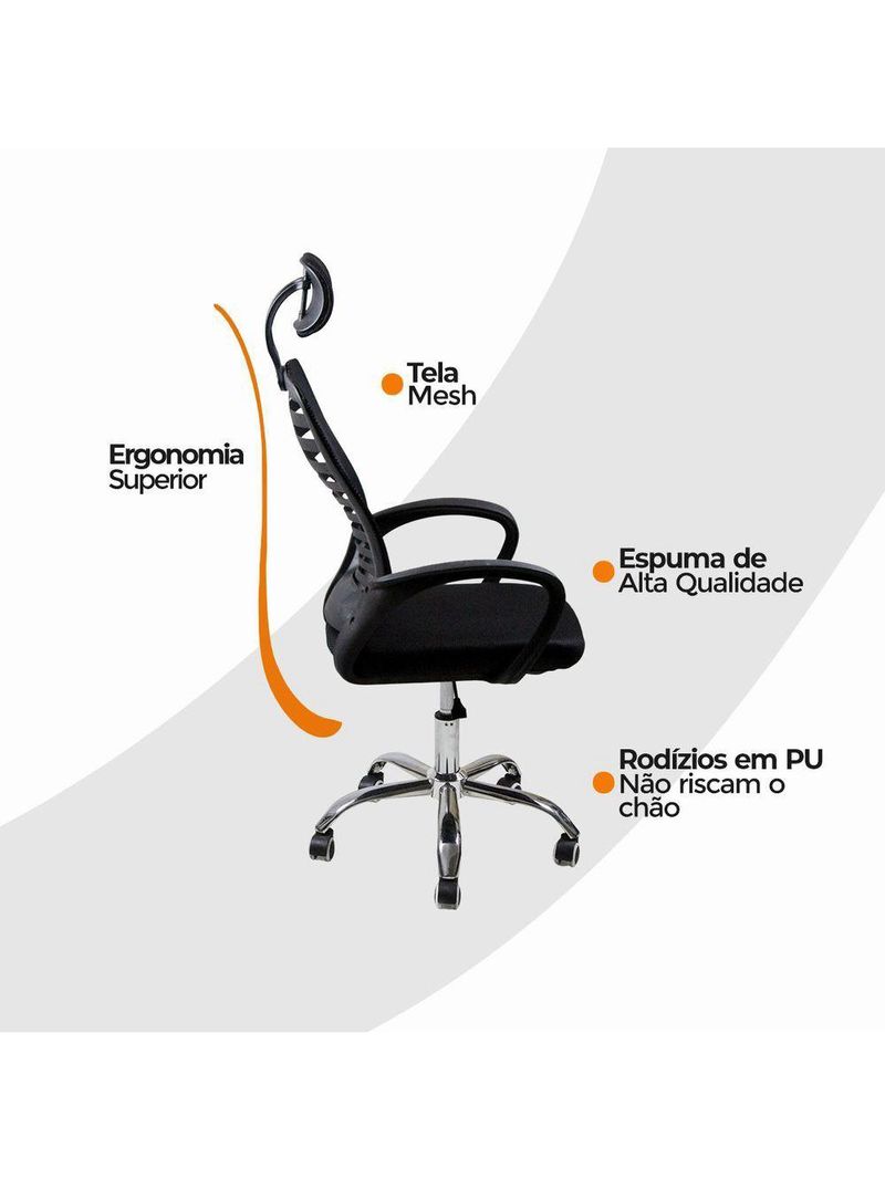 Kit 2 Cadeiras Escritório Oficial Diretor Tela Mesh Encosto