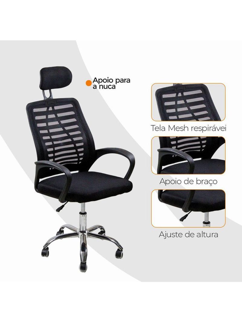 Kit 2 Cadeiras Escritório Oficial Diretor Tela Mesh Encosto
