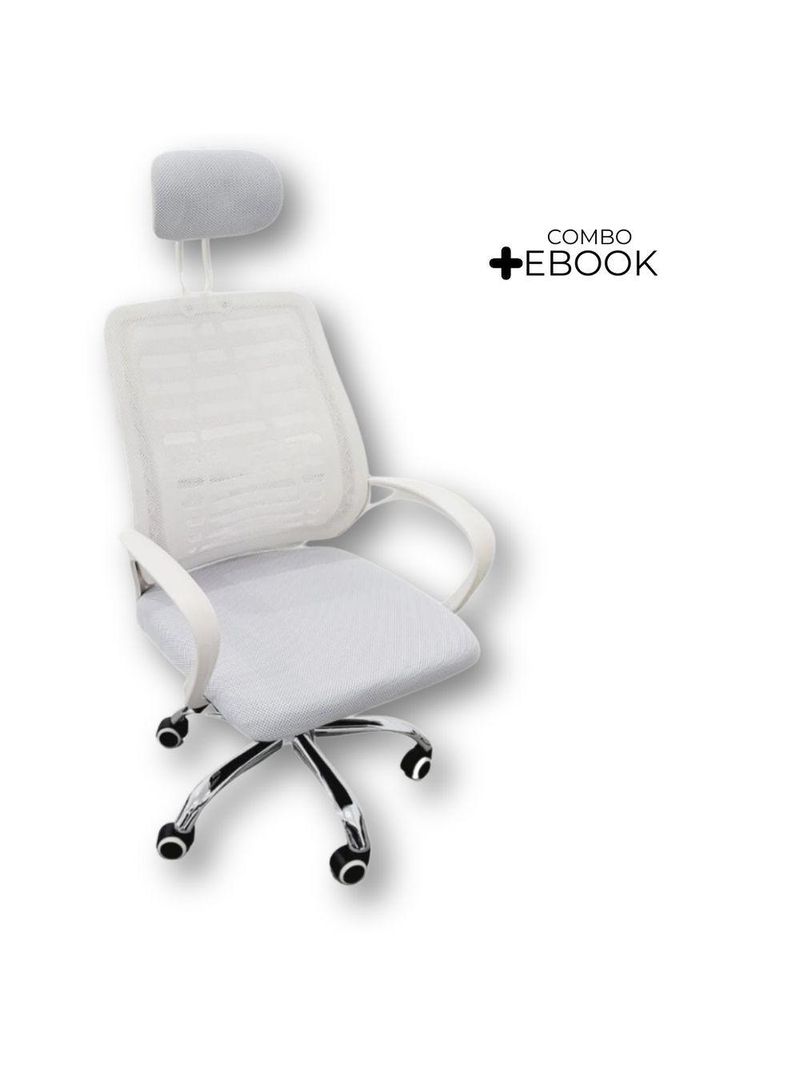 Kit 4 Cadeiras Escritório Diretor Mesh Encosto Branco + E-book