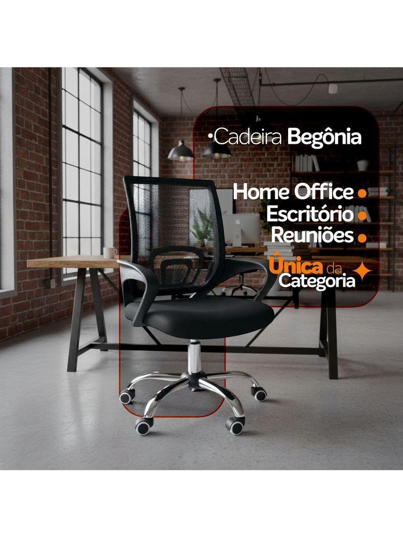 Kit 2 Cadeiras Escritório Oficial Begônia Ergonômico Preto