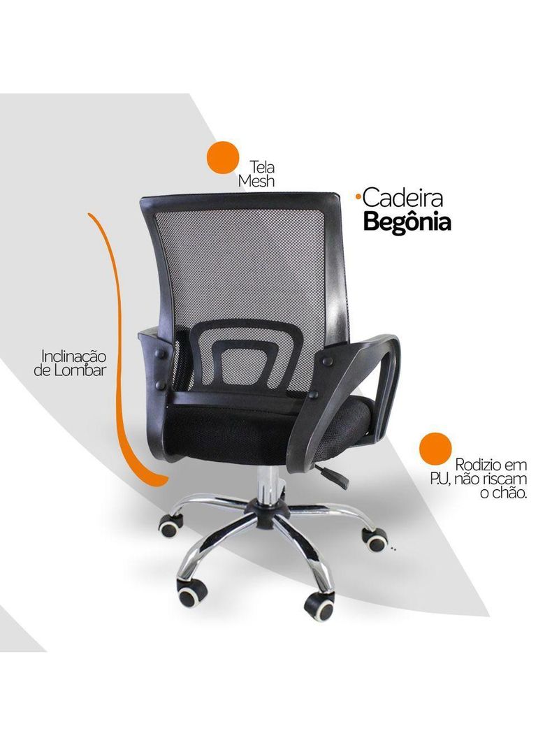 Kit 2 Cadeiras Escritório Oficial Begônia Ergonômico Preto