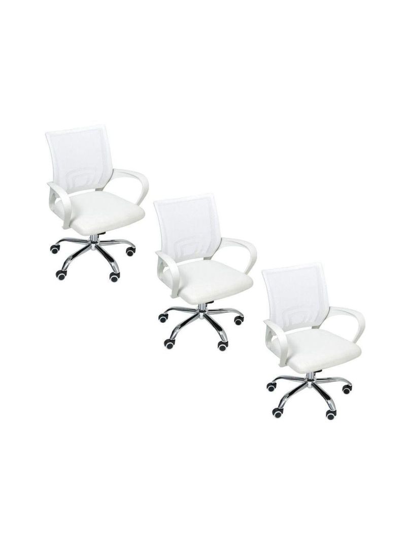 Kit 3 Cadeiras De Escritório Begonia Tela Mesh Ergonômico Branco